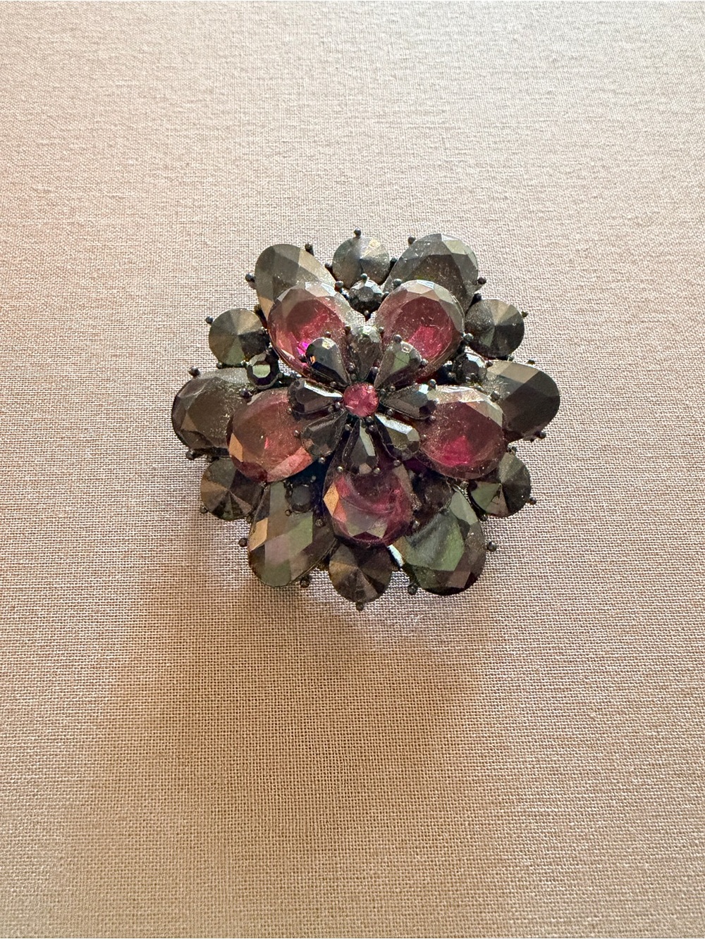 Vintage Floral Crystal Brooch — Purple and Black Accent